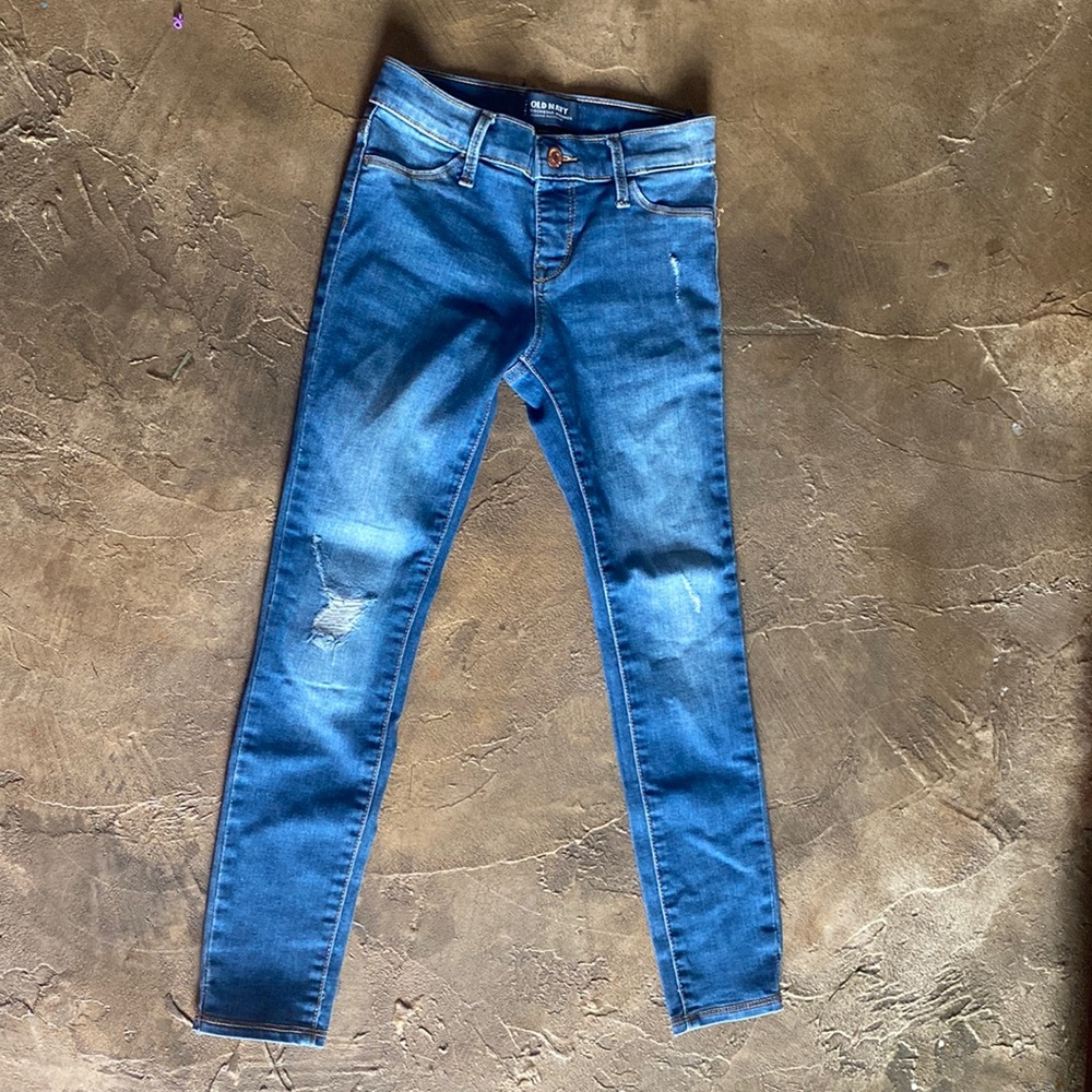 Like new old navy jeans with holes but they do have patches